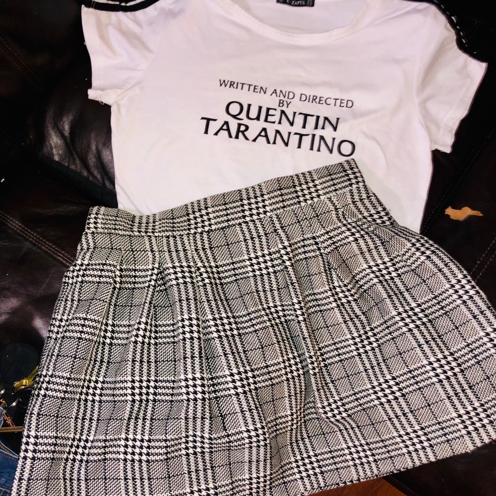 Quentin Tarantino shirt with candies brand skirt